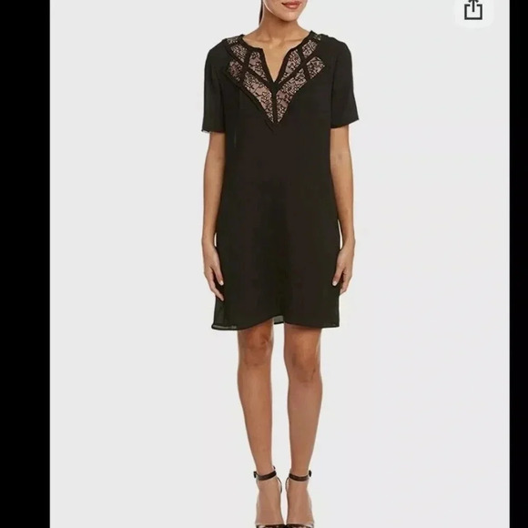 BCBG MaxAzria - EOS Black Mini Shift Dress with Lace Neckline - XXS to small - Picture 1 of 4
